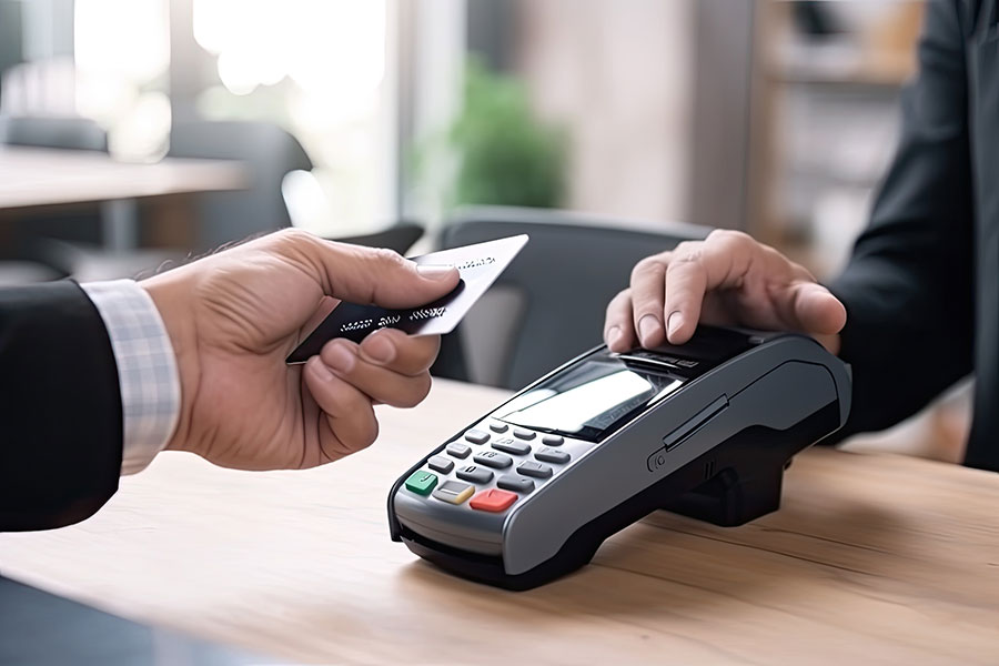 Patient paying for dental treatment at a fee-for-service dentist in Austin